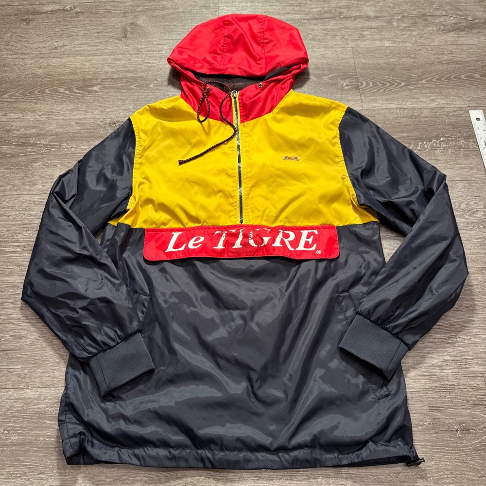 Le Tigre Men Jacket Small Nylon Colorblock Half-Zip Anorak Retro 90s Windbreaker